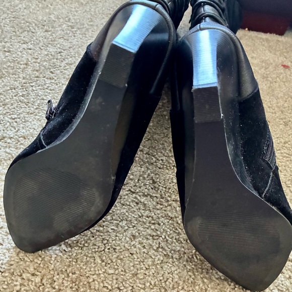 Statement Black Suede Over-the-Knee Lace-Up Wedge Boots | Size 10 - Picture 6 of 7